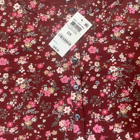 Burgundy Style & Co. Floral Top Size OX - Picture 5 of 9